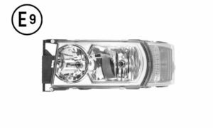 FARO SINISTRO ELETTRICO CON MOTORE ALOGENO LUCE DIURNA BASE CROMATA SENZA LAMPADINA (LED-H1-H21W-H7) OMOLOGATO E9