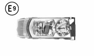 FARO DESTRO ELETTRICO CON MOTORE ALOGENO LUCE DIURNA BASE CROMATA SENZA LAMPADINA (LED-H1-H21W-H7) OMOLOGATO E9