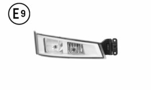 FARO FENDINEBBIA DESTRO BASE CROMATA CORNICE NERA CON LUCE PROFONDITA SENZA LAMPADINA (H7-H1) OMOLOGATO E9