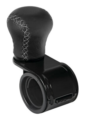 Revolve, pomello volante in pelle con cuciture silver, staffa nera