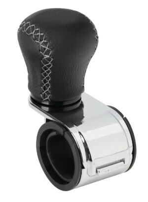 Revolve, pomello volante in pelle con cuciture silver, staffa cromata