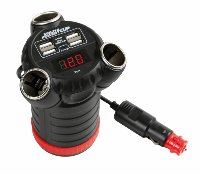 Multi-Power Cup, 3 prese accendisigari + 4 USB e voltmetro, 12/24/36V - immagine 2
