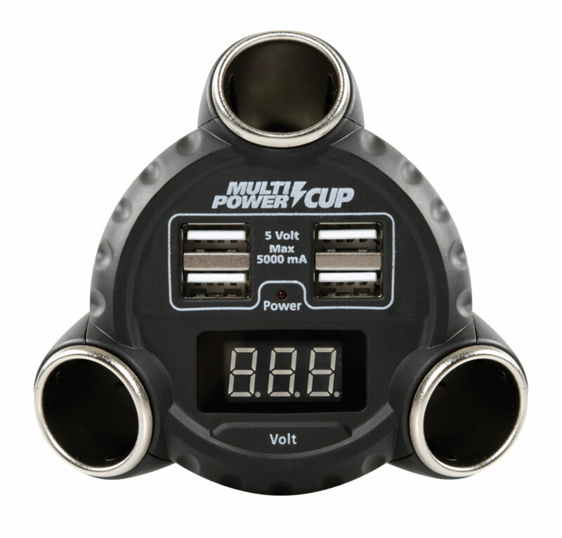 Multi-Power Cup, 3 prese accendisigari + 4 USB e voltmetro, 12/24/36V - immagine 3