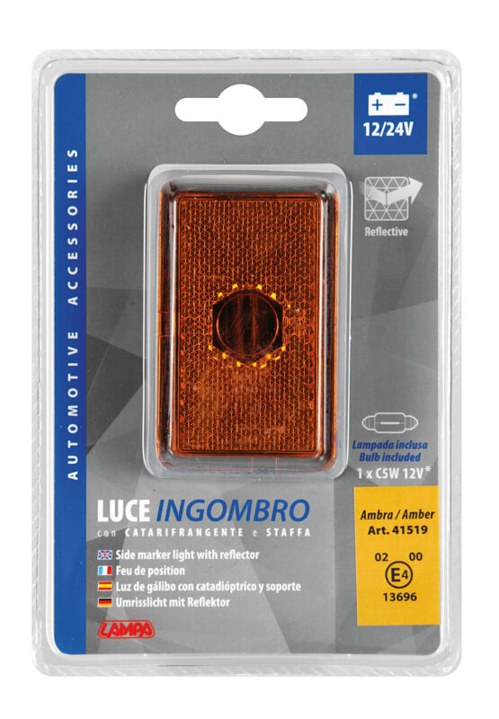 Luce ingombro con catarifrangente e staffa, 12/24V - Arancio - immagine 3