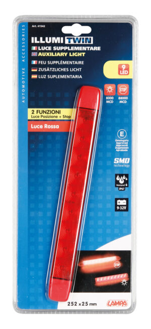 Illumi, luce ingombro a 9 Led, montaggio in superficie, 12/24V - Rosso - 2 funzioni - immagine 5