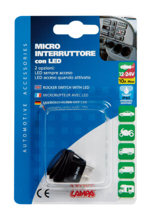 Micro interruttore impermeabile con spia a Led - 12/24V - Blu - immagine 3