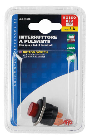 Interruttore a pulsante con spia a Led - 12/24V - Rosso - immagine 2