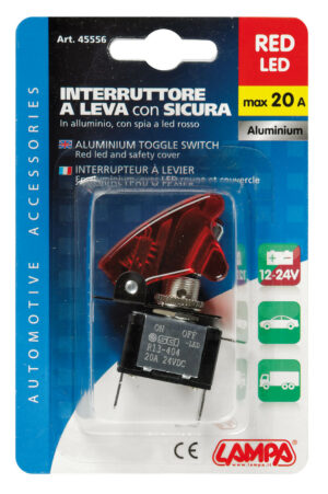 Interruttore a leva con sicura, in alluminio con spia a Led -  12/24V - Rosso -  20A - immagine 4