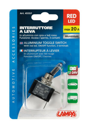 Interruttore a leva, in alluminio con spia a Led -  12/24V - Rosso -   20A - immagine 3