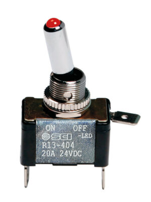 Interruttore a leva, in alluminio con spia a Led -  12/24V - Rosso -   20A