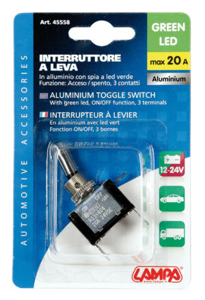 Interruttore a leva, in alluminio con spia a Led -  12/24V - Verde -   20A - immagine 3