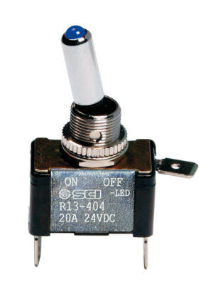Interruttore a leva, in alluminio con spia a Led -  12/24V - Blu -   20A