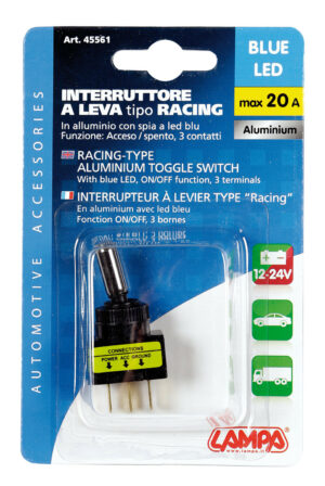 Interruttore a leva tipo Racing, in alluminio con spia a Led -  12/24V - Blu -   20A - immagine 3