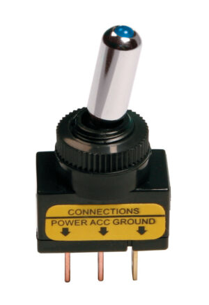 Interruttore a leva tipo Racing, in alluminio con spia a Led -  12/24V - Blu -   20A