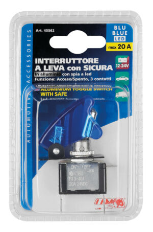 Interruttore a leva con sicura, in alluminio con spia a Led -  12/24V - Blu -   20A - immagine 3