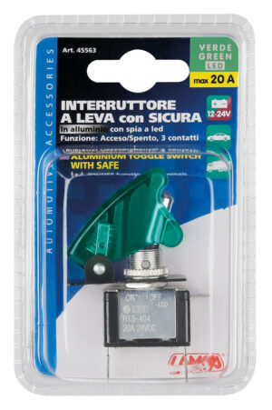 Interruttore a leva con sicura, in alluminio con spia a Led -  12/24V - Verde -   20A - immagine 3