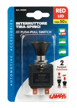 Interruttore tira-spingi con spia a Led - 12/24V - 50A - immagine 3