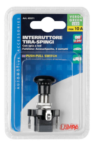 Interruttore tira-spingi con spia a Led - 12/24V - Verde - 10A - immagine 3