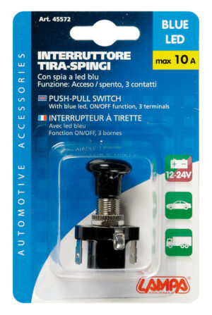 Interruttore tira-spingi con spia a Led - 12/24V - Blu - 10A - immagine 3