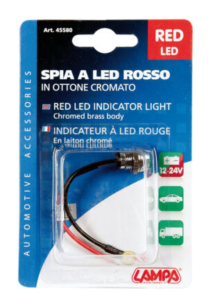 Spia a Led, in ottone cromato - 12/24V - Rosso - 15A - immagine 3
