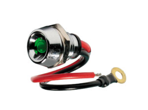 Spia a Led, in ottone cromato - 12/24V - Verde - 15A