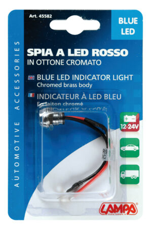 Spia a Led, in ottone cromato - 12/24V - Blu - 15A - immagine 3
