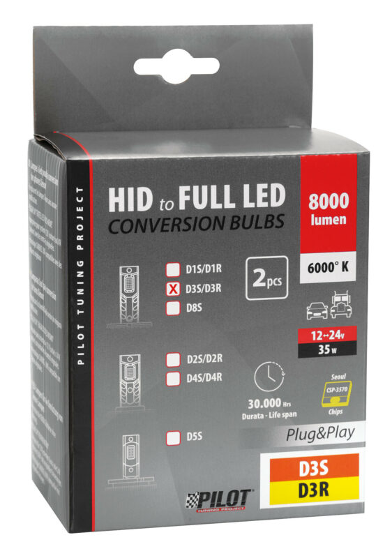 12-24V Lampade a Led per conversione fari Xenon - (D3S-D3R) - 35W - 2 pz - Scatola - immagine 3