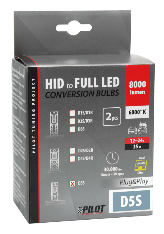 12-24V Lampade a Led per conversione fari Xenon - (D5S) - 35W - 2 pz - Scatola - immagine 3