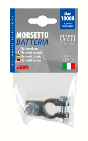 Morsetto batteria rinforzato; fissaggio cavo a capocorda su vite - foro capocorda Ø 8 mm - Polo negativo - immagine 2