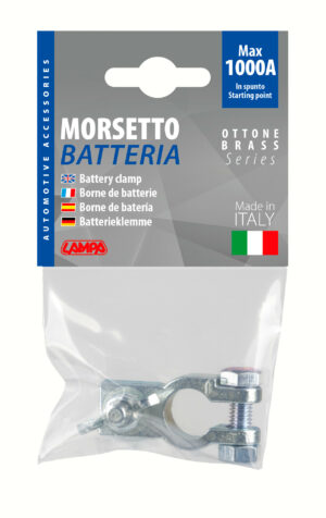 Morsetto batteria zincato; fissaggio cavo a capocorda con dado ad aletta - Polo negativo - Foro capocorda Ø 8 mm - immagine 2