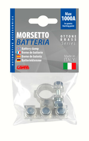 Morsetto batteria zincato; fissaggio cavo a capocorda su vite - foro capocorda Ø 6/6/6 mm - Polo positivo - immagine 2