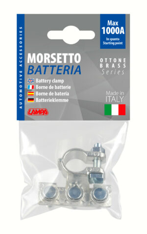 Morsetto batteria zincato; fissaggio cavo a capocorda su vite - foro capocorda Ø 6/6/6 mm - Polo negativo - immagine 2