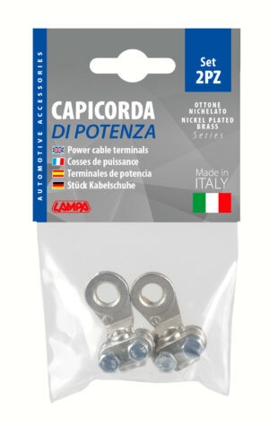 Set 2 pz capicorda di potenza in ottone nichelato, con fissaggio cavo a piastrina - Sezione 16 mm², foro 8 mm - immagine 3