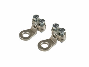 Set 2 pz capicorda di potenza in ottone nichelato, con fissaggio cavo a piastrina - Sezione 16 mm², foro 8 mm