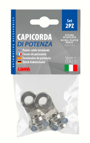 Set 2 pz capicorda di potenza in ottone nichelato, con fissaggio cavo a piastrina - Sezione 35 mm², foro 10 mm - immagine 3