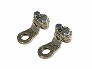 Set 2 pz capicorda di potenza in ottone nichelato, con fissaggio cavo a piastrina - Sezione 35 mm², foro 10 mm