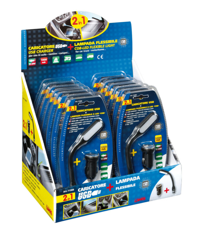 Lampada flessibile a LED COB + caricatore USB 12/24V - Display 12 pz