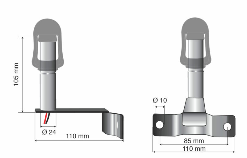 Fix-7, Staffa con perno e spinotto DIN per luce di segnalazione, attacco tubolare - immagine 2