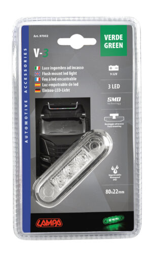 Luce ingombro a 3 Led, montaggio ad incasso, 9/32V - Verde - immagine 5
