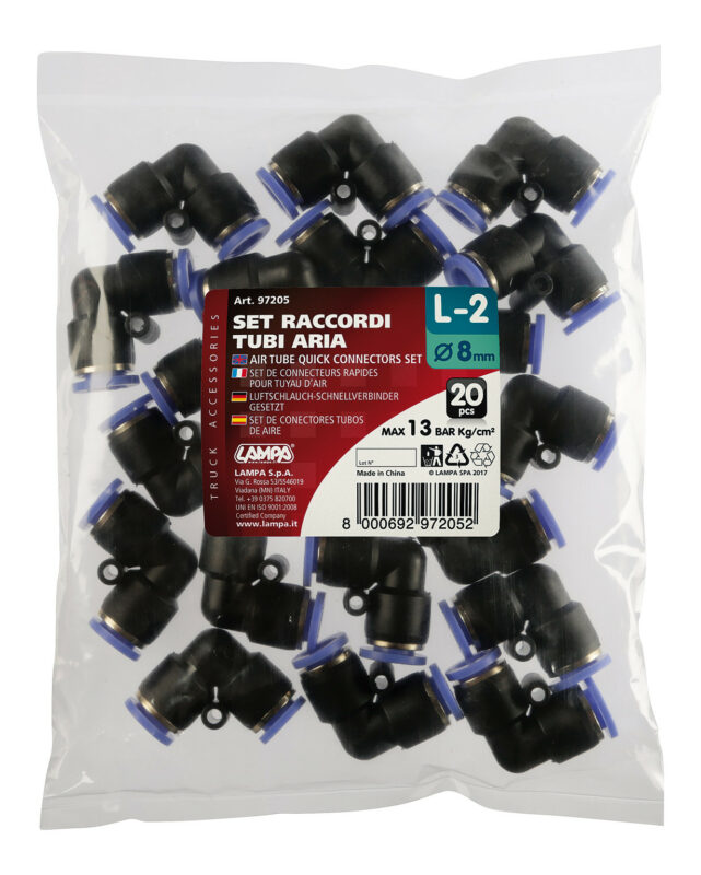 L-2, Raccordi a 90° per tubi aria, set 20 pz - Ø 8 mm - immagine 3