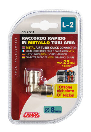 L-2, Raccordo a 90° in metallo, per tubi aria - Ø 8 mm - immagine 2