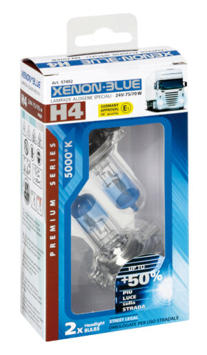 24V Lampada alogena Xenon Blue +50% luce - H4 - 75/70W - P43t - 2 pz  - Scatola - immagine 4