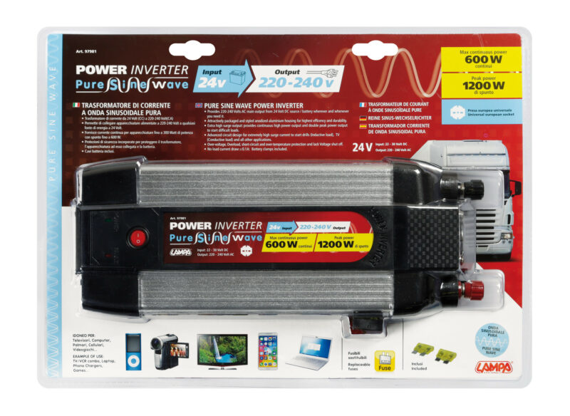 Power Inverter PSW600, trasformatore a onda sinusoidale pura 24V > 230V - immagine 3