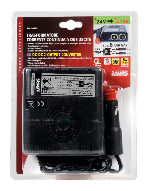 Trasformatore di corrente a due uscite 24V > 12V - 8A - immagine 3