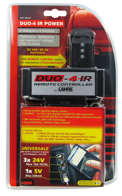 Duo-4, presa corrente tripla, USB, telecomando, 24V - immagine 3