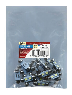 24/28V Led Series - 2 SMD x 3 chips - 10x31 mm - SV8,5-8 - 20 pz  - Busta - Bianco - Doppia polarità - immagine 3