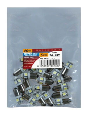 24/28V Led Series - 5 SMD x 3 chips - (T4W) - BA9s - 20 pz  - Sacchetto - Bianco - Doppia polarità - immagine 4