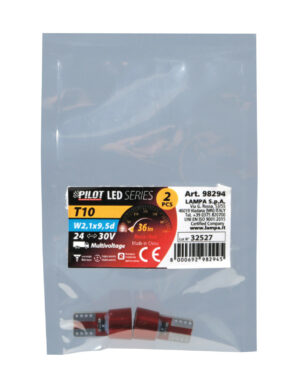 24/30V Led series - 6 Led SMD - (T10) - W2,1x9,5d - 2 pz  - Busta - Rosso - Doppia polarità - Resistenza incorporata - immagine 3