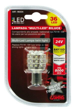 24V Lampada Multi-Led 36 Led - (P21/5W) - BAY15d - 1 pz  - D/Blister - Bianco - immagine 4