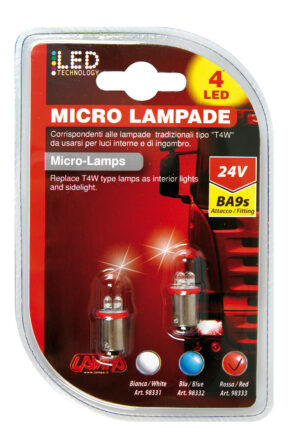 24V Led Series - 4 Led - (T4W) - BA9s - 2 pz  - D/Blister - Rosso - immagine 4